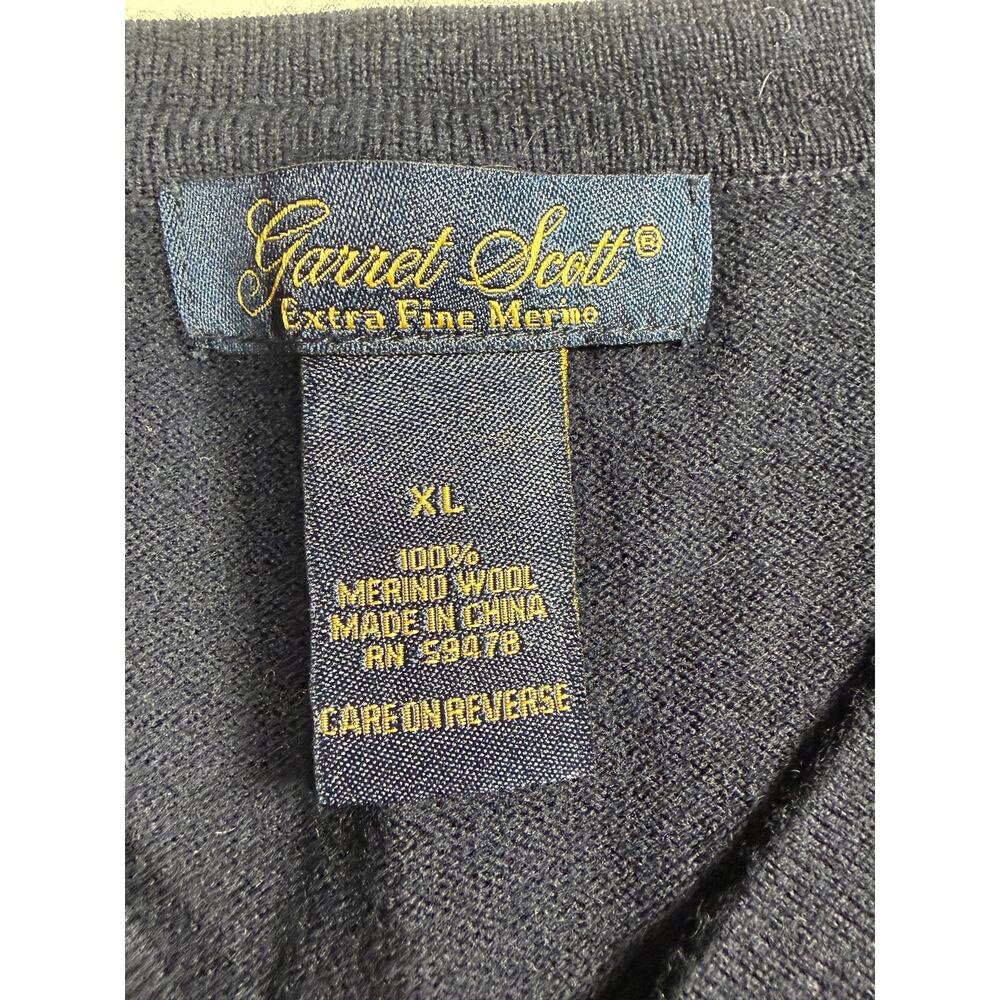 Garret Scott XL 100% Merino Wool V Neck Sweater Navy Blue Extra Fine Mens - Picture 2 of 6